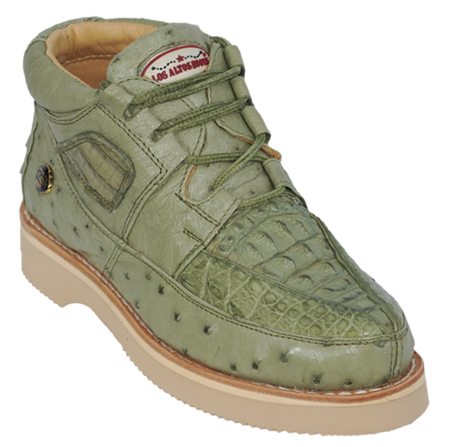 Los Altos Military Green Genuine Crocodile / Ostrich Casual Shoes ZA050248 - Click Image to Close